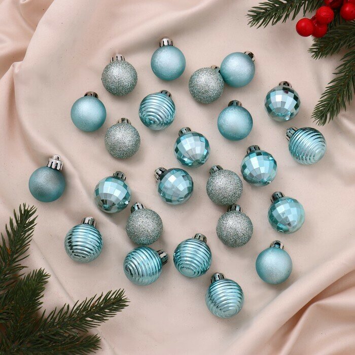 Набор шаров пластик d-3 см, 24 шт 'Диско ассорти' зелёный