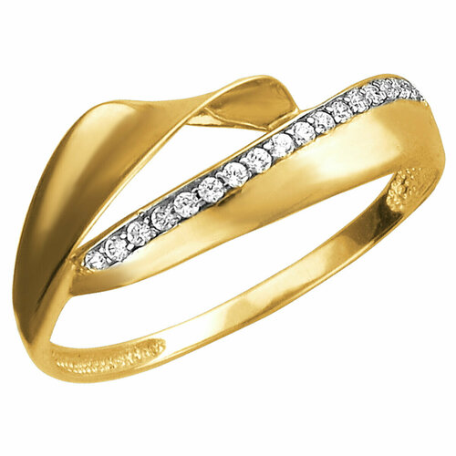 Кольцо Эстет, желтое золото, 585 проба, фианит, размер 16 брошь павлин с фианитами из жёлтого золота