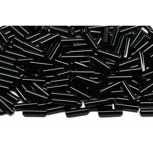 Бисер японский Miyuki Bugle стеклярус 6мм #0401 черный, непрозрачный, 10 грамм