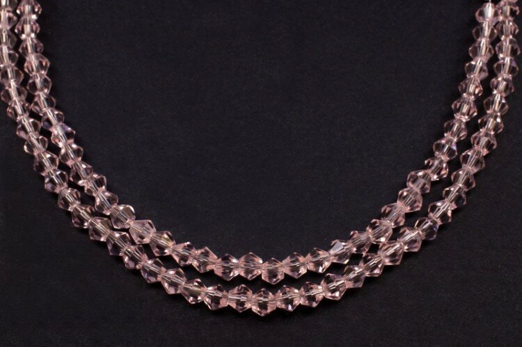 Бусина стеклянная биконус 3х3,5мм, цвет розовый, прозрачная, 557-009, 10шт