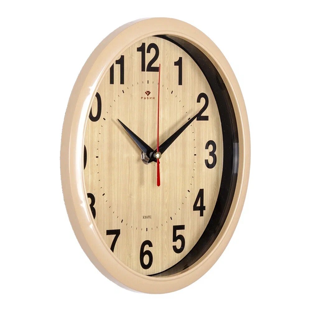 Кварцевые настенные часы Классика D=22 см, бесшумные часы с плавным ходом, Бежевый/часы дерево круглые