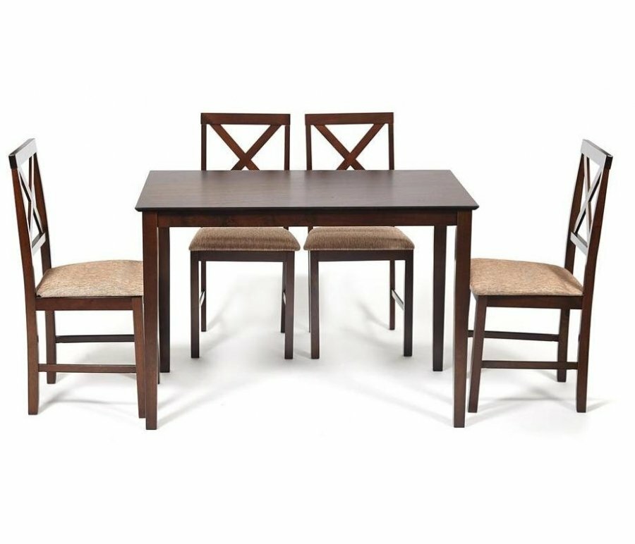 Обеденная группа Woodville Hudson dining set гевея / ткань коричнево-золотая / темный орех