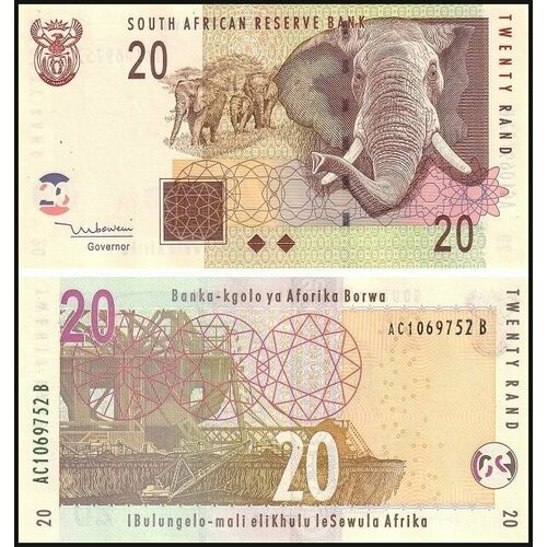 Банкнота Южная Африка ЮАР 20 ранд 2005 г Слон UNC банкнота юар южная африка 2012 год 10 unc