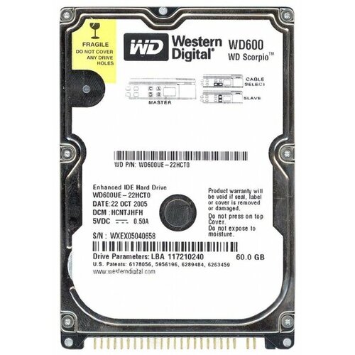 Жесткий диск Western Digital WD600UE 60Gb 5400 IDE 2,5 HDD жесткий диск western digital wd100aa 10gb 5400 ide 3 5 hdd