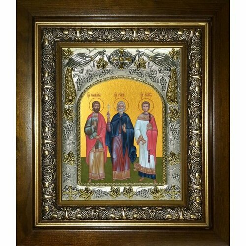 Икона Гурий, Самон и Авив мученики, 14x18 см, в деревянном киоте 20х24 см, арт вк-5688