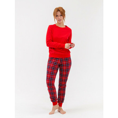 Пижама Lilians, брюки, лонгслив, длинный рукав, трикотажная, размер 100-82-104, красный, синий