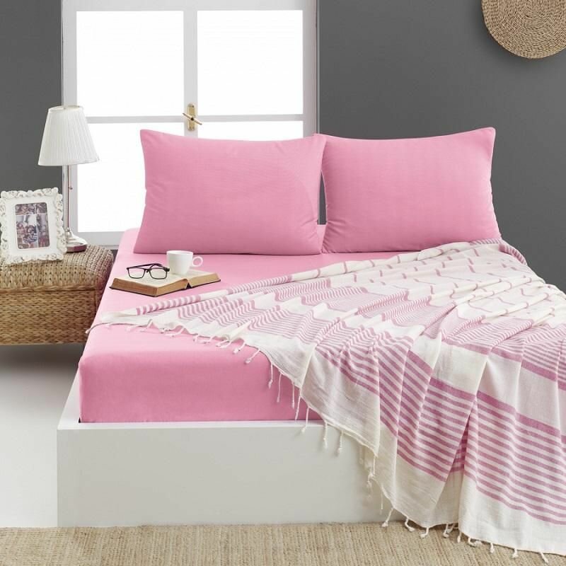фото Простыня на резинке из ранфорса KARVEN P904 v10 розовая 180х200х33 с наволочками 50х70 (2шт)