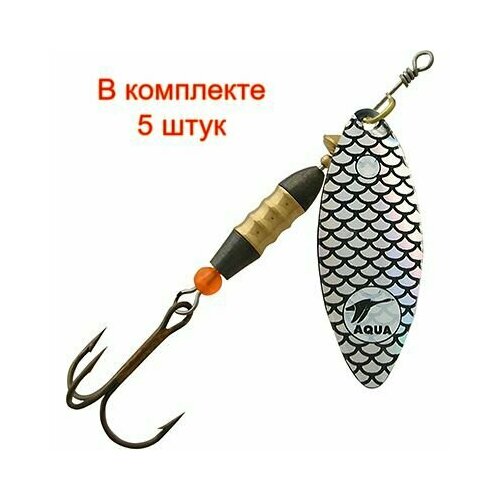 фото Блесна для рыбалки aqua long 07,0g, лепесток № 2, цвет lo-23 (серебро, черный), 6 штук в комплекте
