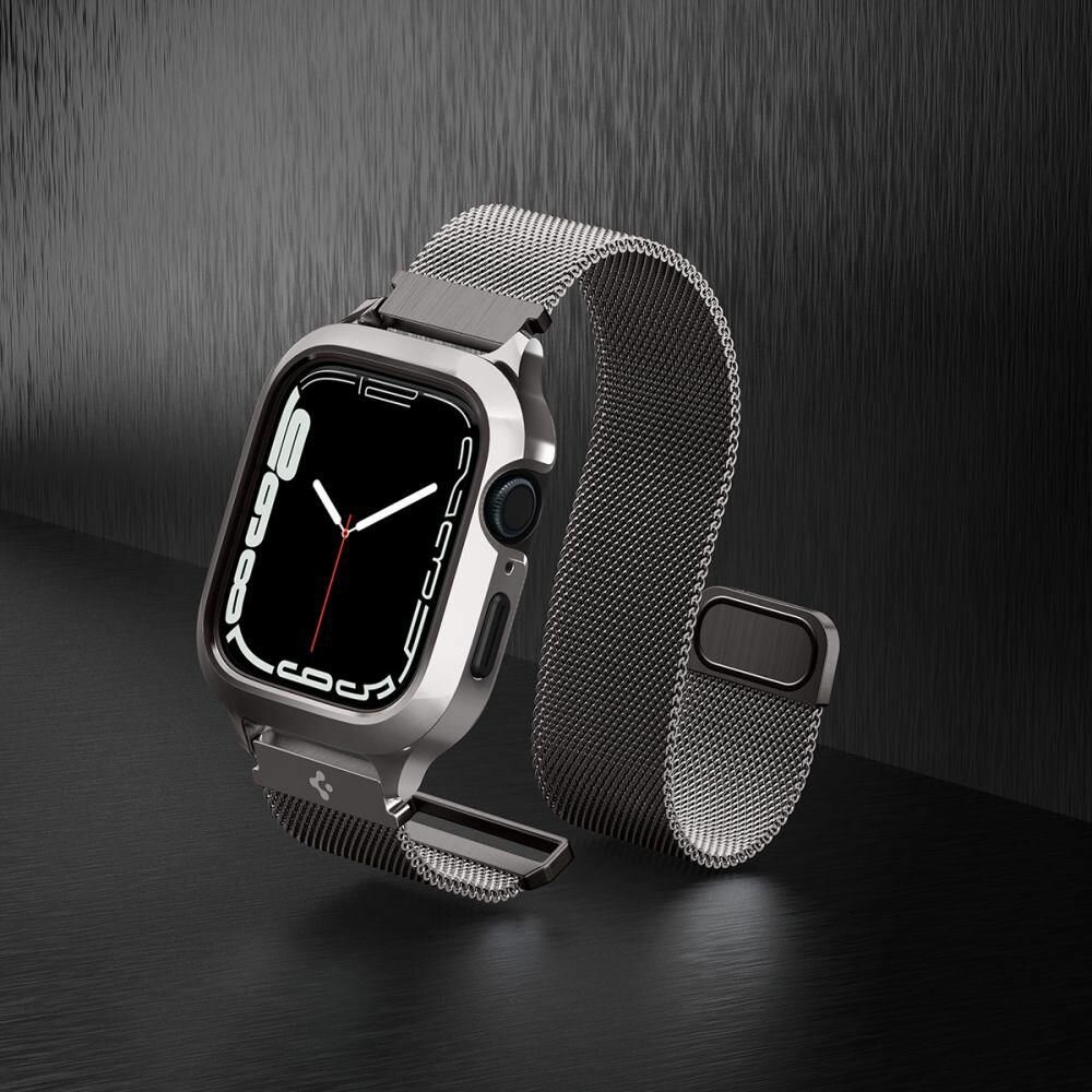 Чехол с ремешком SPIGEN для Apple Watch 8/7 (45 mm) - Metal Fit Pro - Серый - ACS04585 — фото 6
