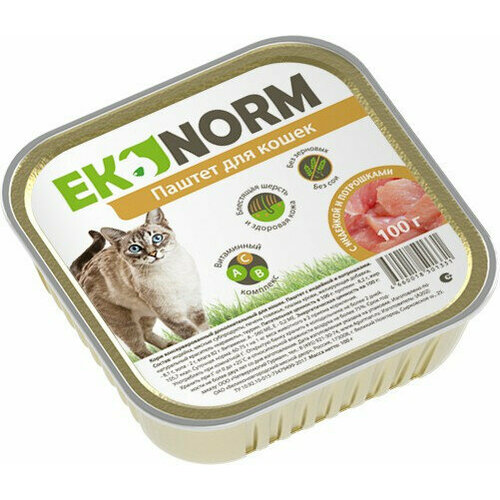 EKONORM влажный корм для взрослых кошек, паштет с индейкой и потрошками, в ламистерах - 100 г х 24 шт