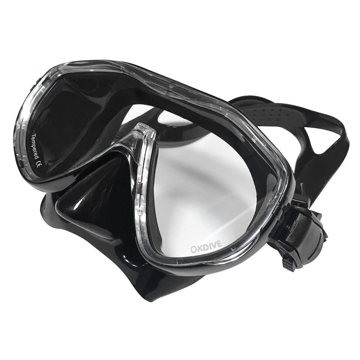 Маска OKDIVE, без бокса, моностекло, прозр. рамка, черн. сил. — фото 1