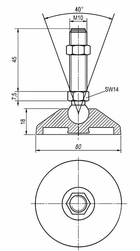 Регулируемая опора M10x45 до 500 кг Алтервиа A000211108010045