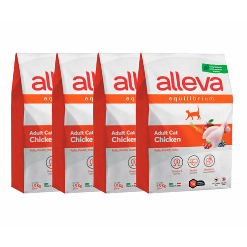 alleva natural adult chicken ALLEVA Полнорационный корм для взрослых кошек с курицей. 1,5 кг. х 4 шт.