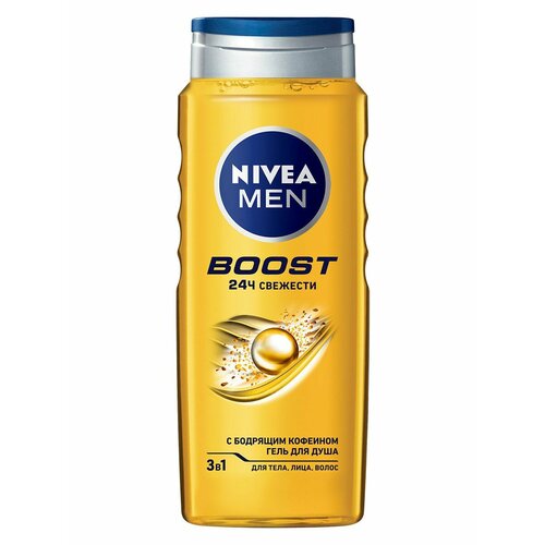 Гель Nivea Men Boost для душа 3в1 для тела и волос, 500мл нивея nivea men гель для душа boost с бодрящим кофеином 3в1 для тела лица волос 500 мл