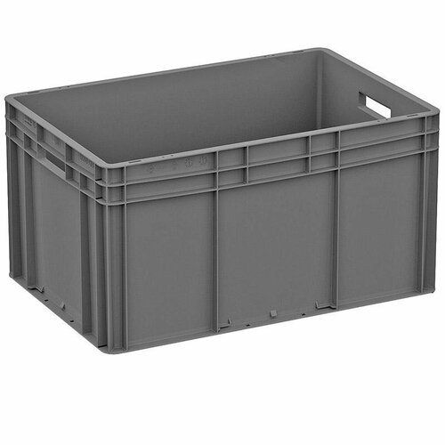 Ящик сплошной I PLAST серый 600х400х320 (ЕС-6432.3) с усиленным дном, откр. ручки