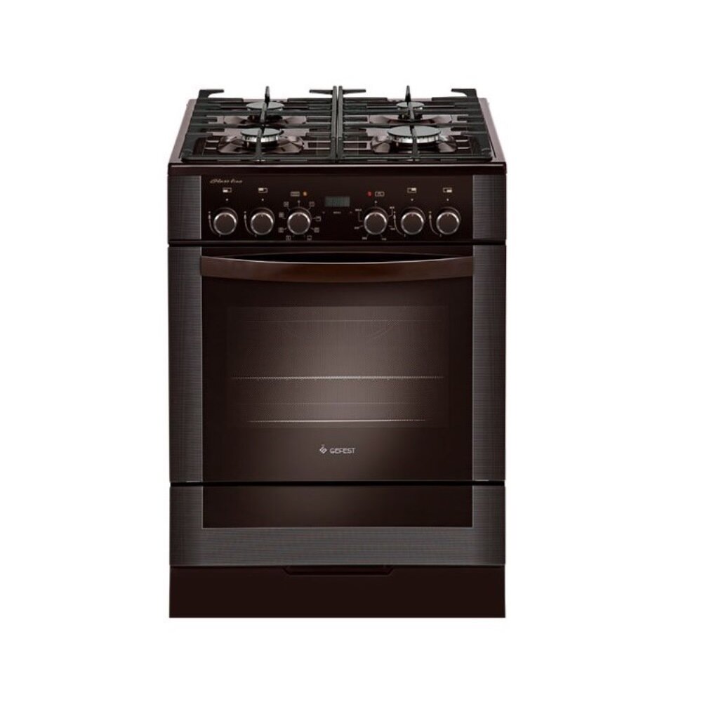 Плита газовая с электрической духовкой Gefest 6502-03 0045, 4 конфорки, сенсорный таймер, электроподжиг и газ-контроль, гриль и конвекция, коричневый