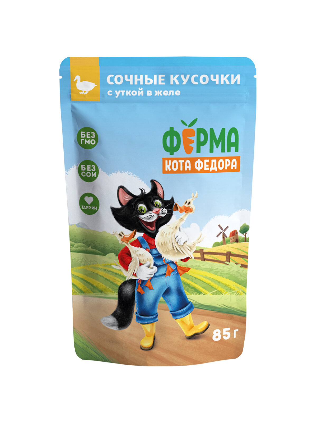 фото Влажный корм Ферма кота Фёдора сочные кусочки в желе для кошек с уткой 85г