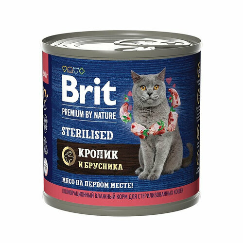 Brit Консервы Premium by Nature с кроликом и брусникой для стерилизованных кошек 5051328 0,2 кг 58362 (6 шт)