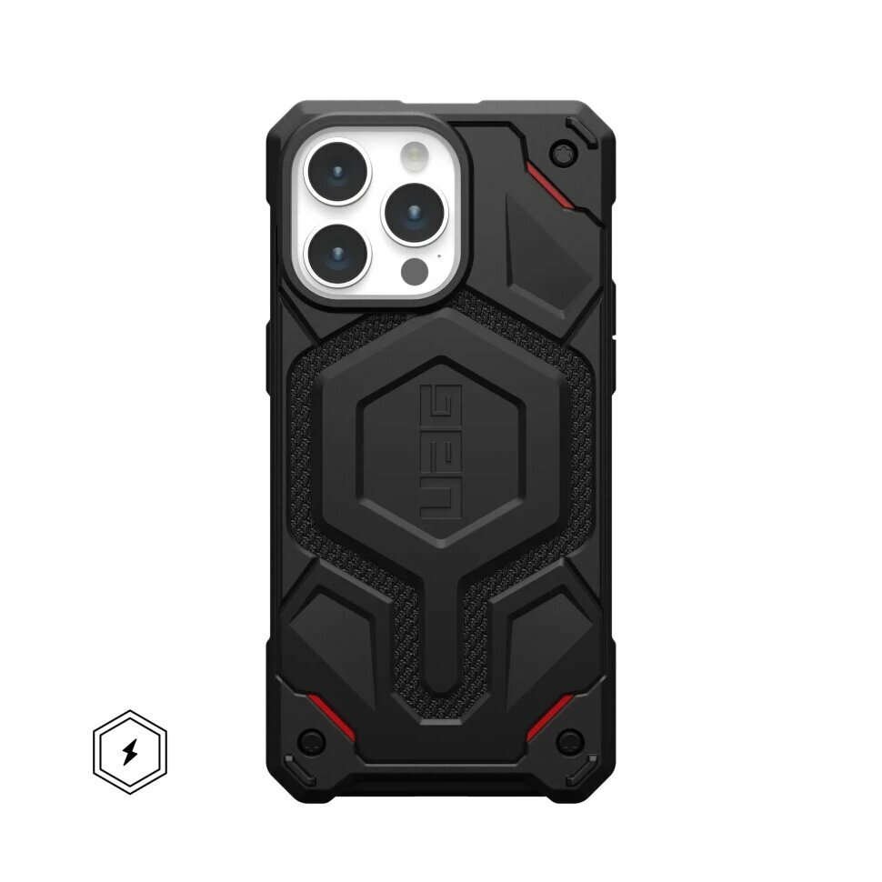 Чехол с поддержкой MAGSAFE Uag Monarch Pro для iPhone 15 Pro MAX 6.7", цвет чёрный (Kevlar-Black)