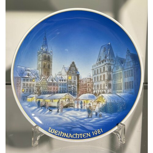 Винтажная, рождественская тарелка "Рождество 1981 Трир Рыночная площадь и Церковь Святого Гандольфа, Rosenthal