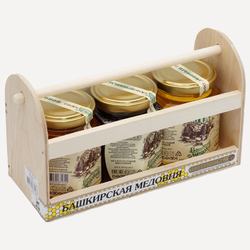 Изображение товара Медовый набор "Башкирская медовня" Липовый Цветочный Гречишный 230 гр х 3 шт