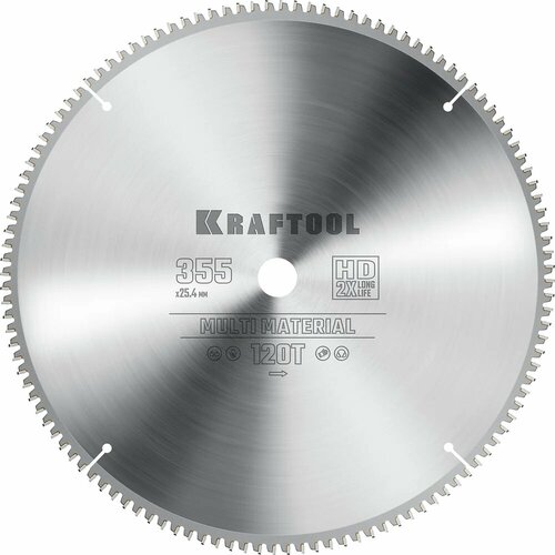 фото Диск пильный по алюминию kraftool multi material 355x25.4 мм, 120т 36953-355-25.4