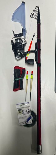 Изображение товара Удочка Shimano, 4 метров, с катушкой, карбоновая, красная, быстрая, 15-40 грамм в комплекте попловки 3 шт крючки набор грузило чехол.