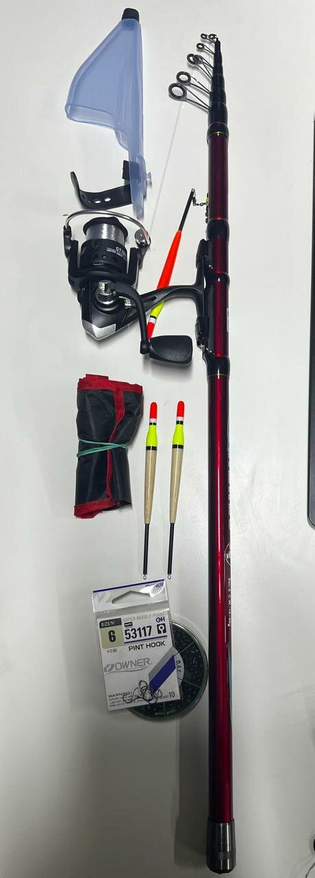 Удочка Shimano, 4 метров, с катушкой, карбоновая, красная, быстрая, 15-40 грамм в комплекте попловки 3 шт крючки набор грузило чехол.