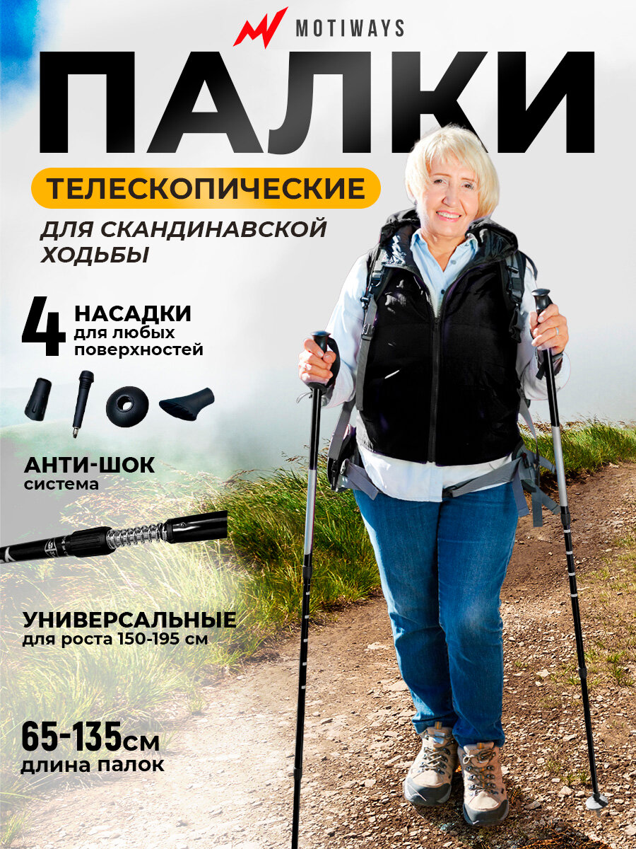 Палки для скандинавской ходьбы 65-135 см черные