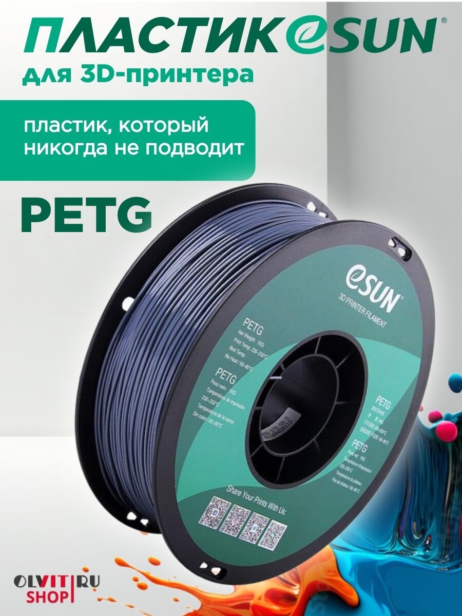 Катушка PETG-пластика ESUN 1.75 мм 1 кг, серый