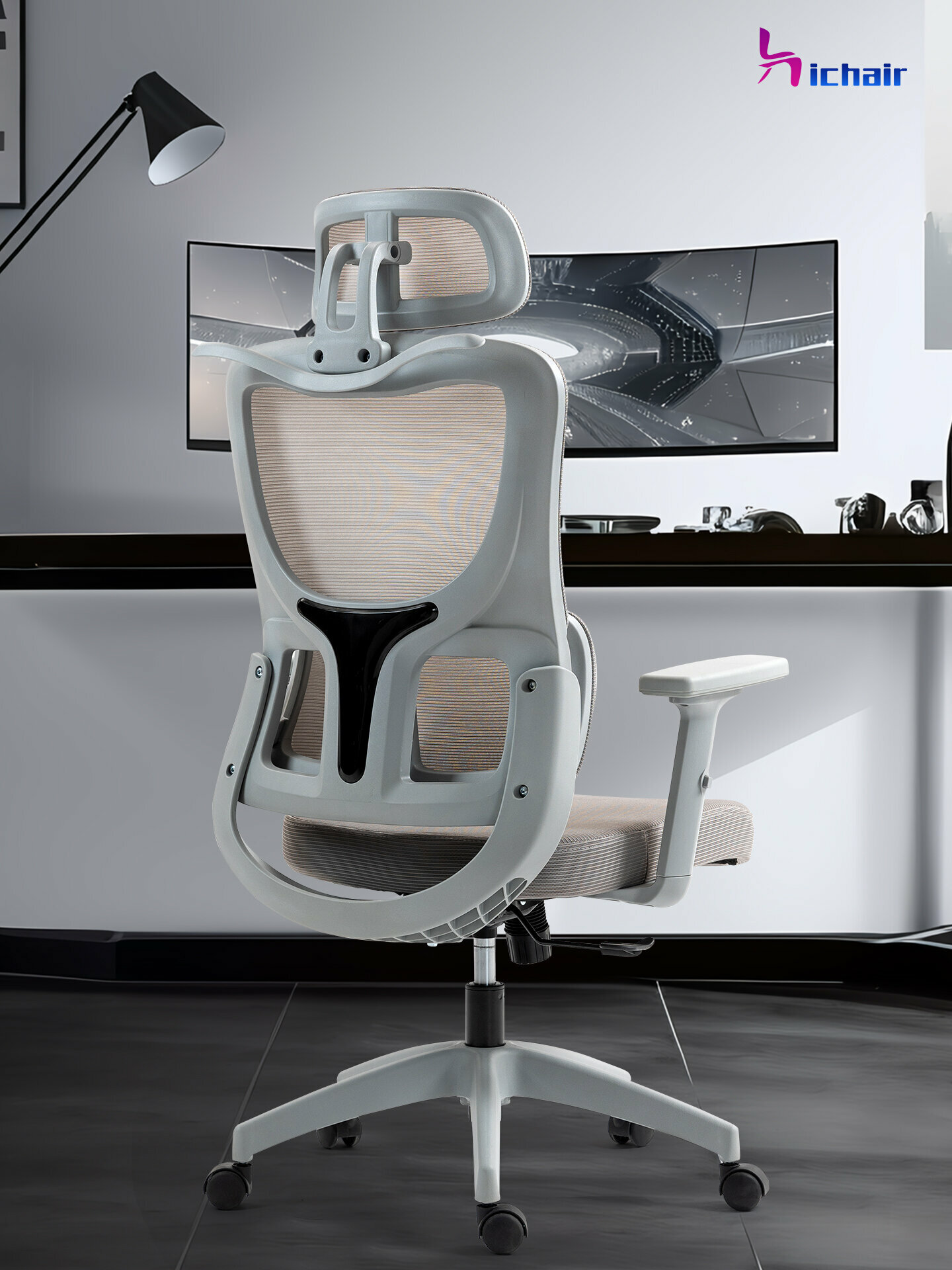 Кресло офисное HICHAIR RY-H916, механизм качания, сетка/текстиль, серый