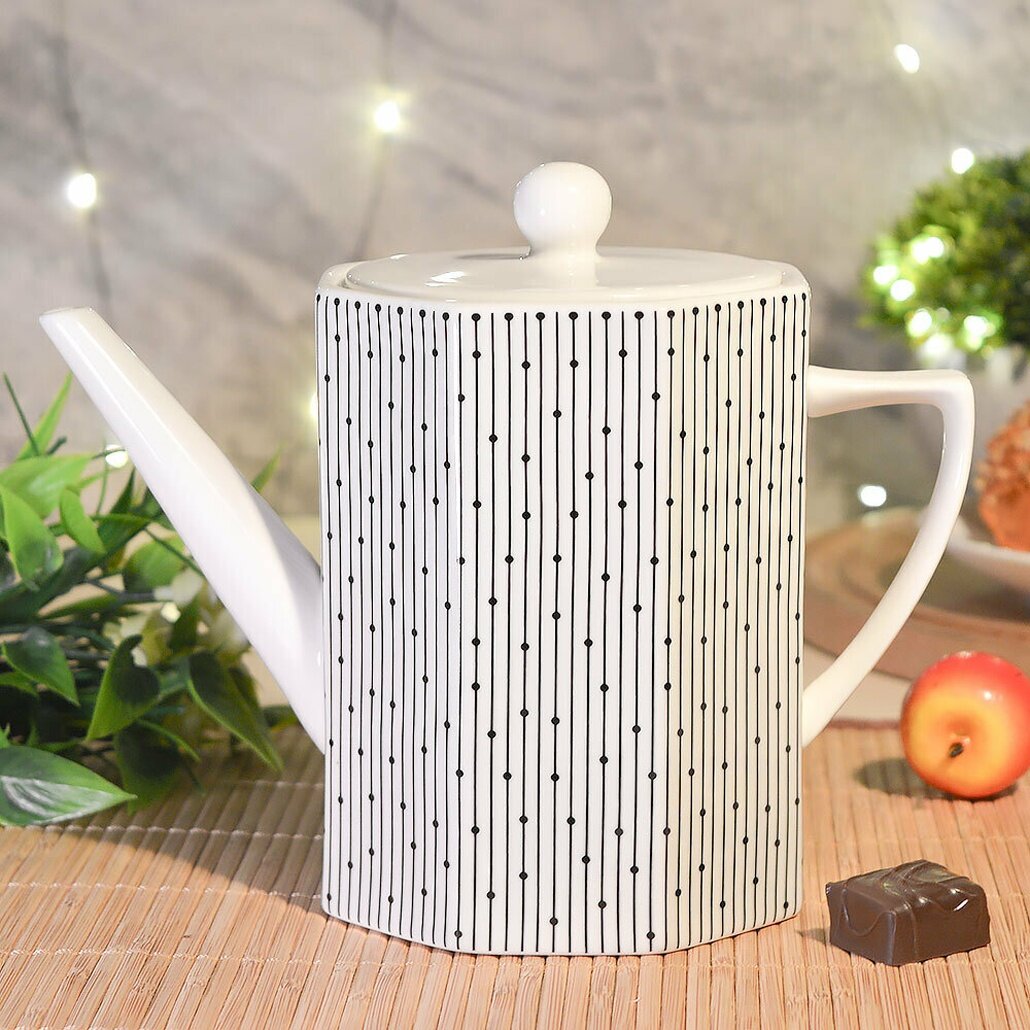 Чайник заварочный 075л «Scandi» из белой керамики узор ручка и крышка