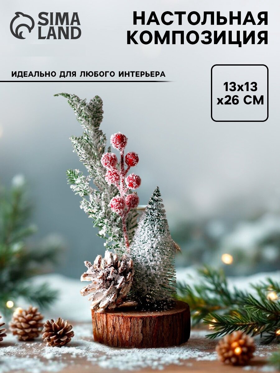 Новогодняя композиция «Ёлочка с веточками и шишкой» 13 × 13 × 26 см