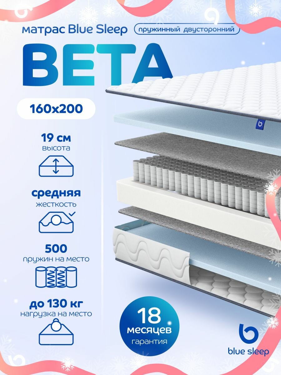 Матрас Blue Sleep Beta v3, двусторонний, анатомический, пружинный, 160х200 см