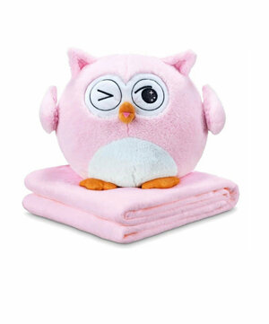 Мягкая игрушка подушка сова с пледом 3 в 1 розовая