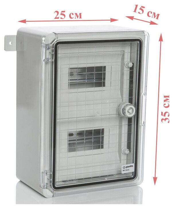 Модульный пластиковый шкаф Plastim PP3112 (250х350х150) на 18 модулей (9х2) с прозрачной дверцей - фотография № 2