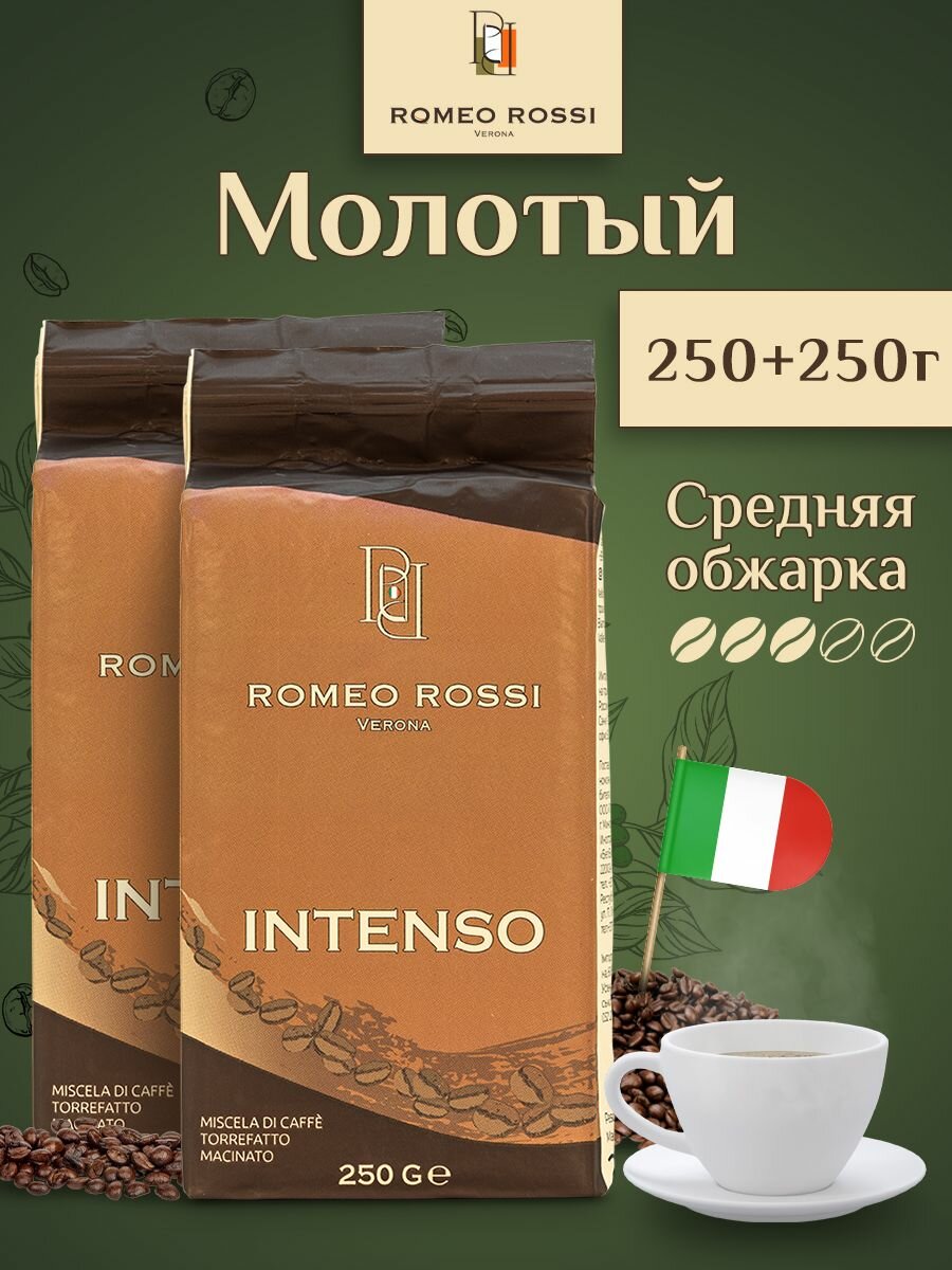 Кофе молотый Арабика Робуста INTENSO 500гр, Набор (250г х2) - фотография № 1