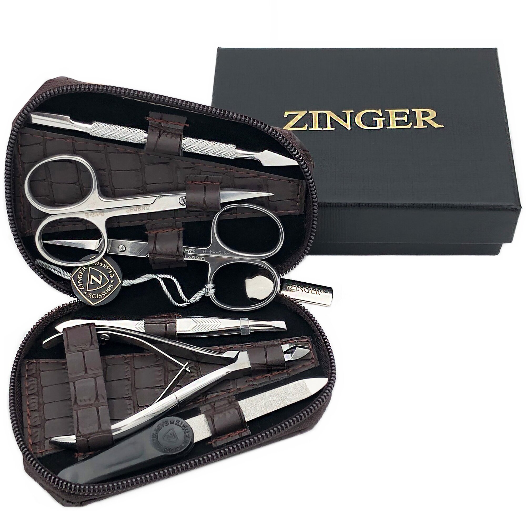 Zinger маникюрный набор 6 предметов "Коричневый кайман" 7103