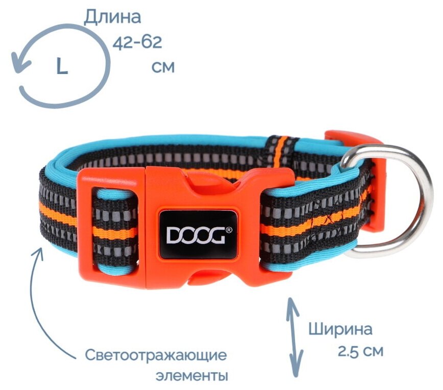 Ошейник для собак DOOG "NEON BEETHOVEN", разноцветный, L, 42-62 см (Австралия)