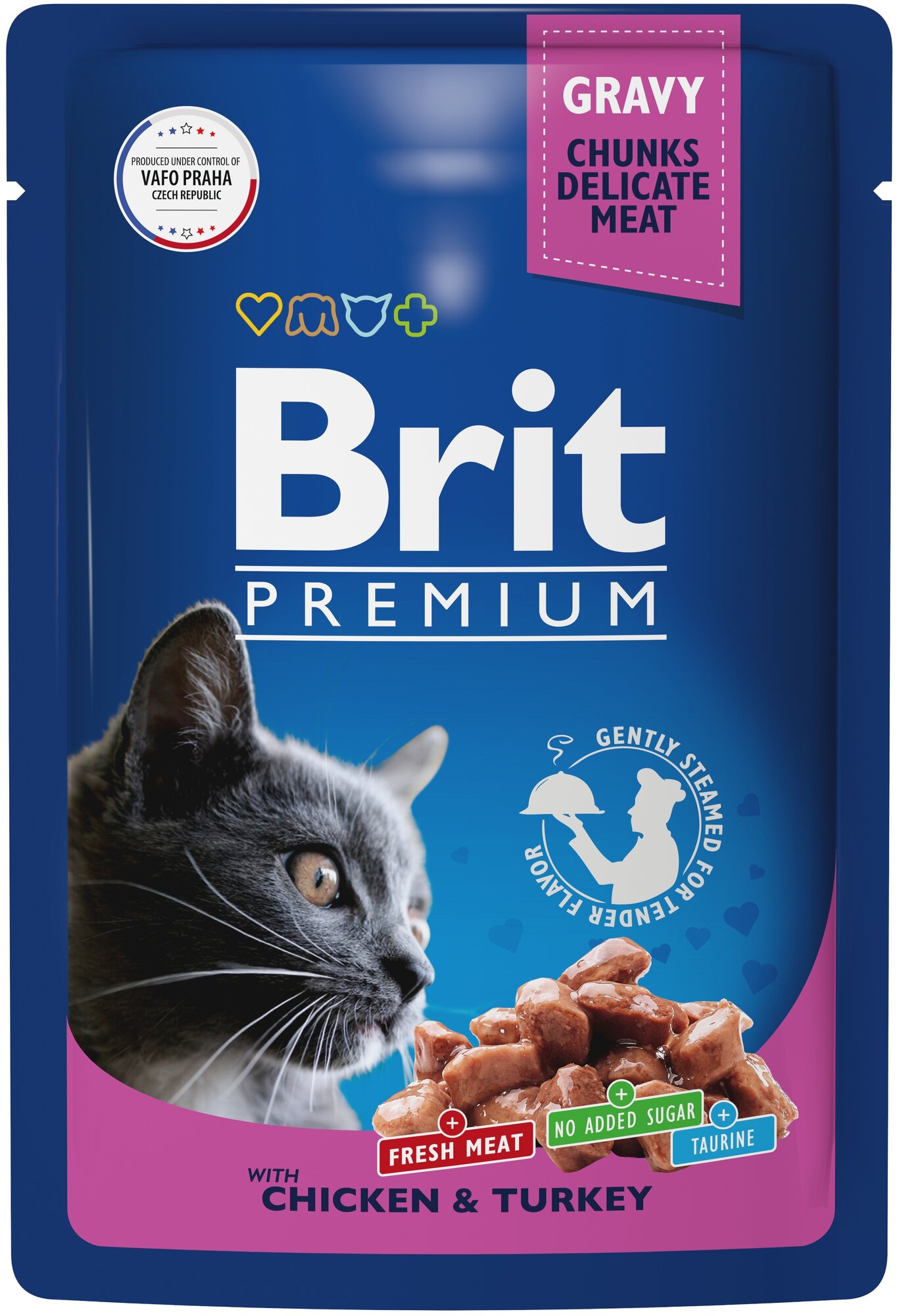 Пауч Brit Premium для взрослых кошек цыпленок и индейка 85г