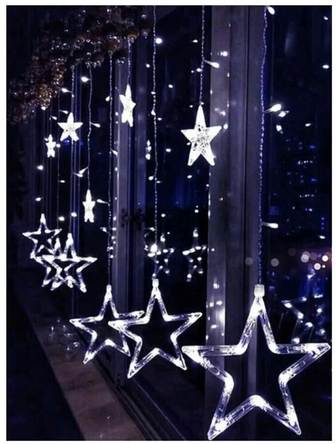 Новогодние украшения светодиодная гирлянда занавес штора звезды Холодный свет 250х100
