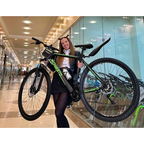 Велосипед алюминиевый горный Richiesto 27 рама 21 черно-зеленый подростковыйвзрослыйженскиймужской 1990000₽