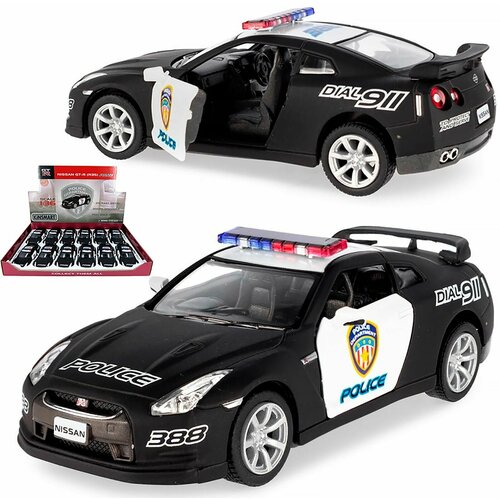 Металлическая машинка игрушка 1:36 2009 Nissan GT-R R35 (Ниссан ГТР) Полицейская 13 см, инерционная металлическая машинка kinsmart 1 36 2009 nissan gt r r35 инерционная красная kt5340d 4