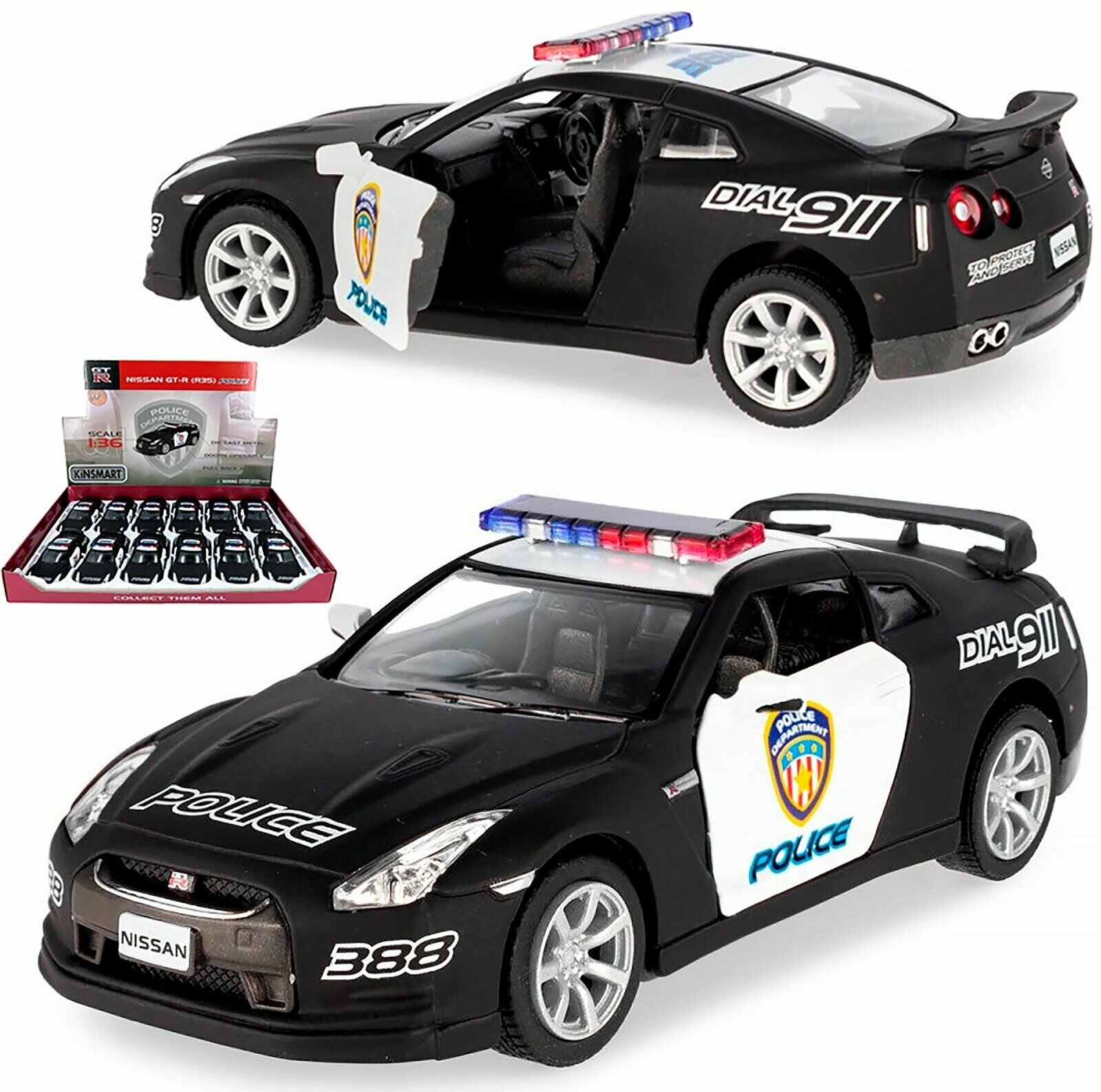 Металлическая машинка игрушка 1:36 2009 Nissan GT-R R35 (Ниссан ГТР) Полицейская 13 см., инерционная