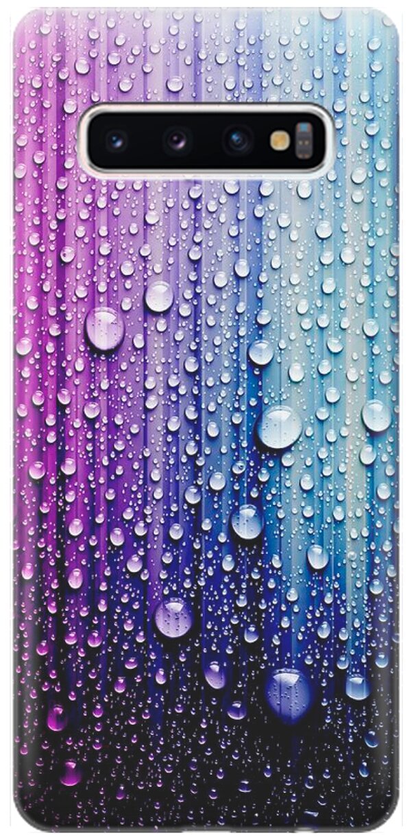 Ультратонкий силиконовый чехол-накладка для Samsung Galaxy S10 с принтом "Капли на голубом"