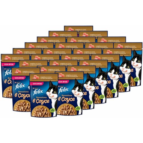 FELIX SENSATIONS для взрослых кошек с индейкой в соусе с беконом (75 гр х 26 шт)