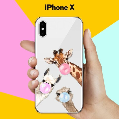 Силиконовый чехол Лама, жираф и страус на Apple iPhone X силиконовый чехол лама жираф и страус на honor 9x