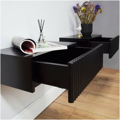 Тумба подвесная в эмали, Marsele тумбочка прикроватная черная с ящиком в прихожую, в спальню 50х32х16 см