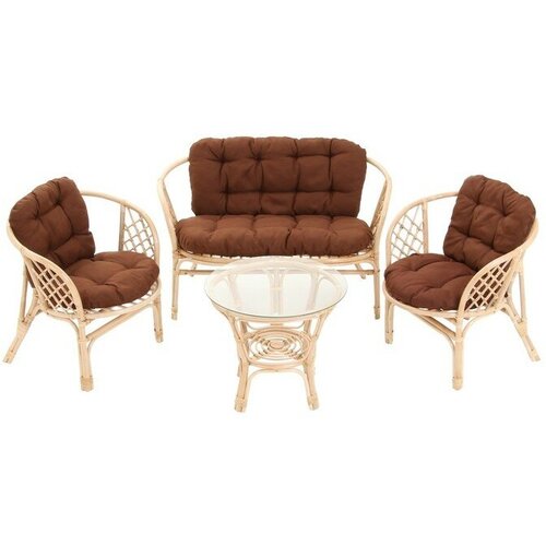 Набор садовой мебели Bagama 2 кресла 1 диван 1 стол ротанг тёмный подушки чёрные 167940₽