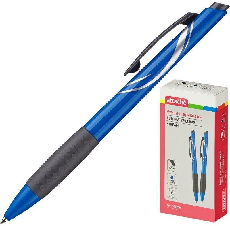 Ручка шариковая автоматическая Attache Xtream (0.5мм, синий цвет чернил) 12шт.
